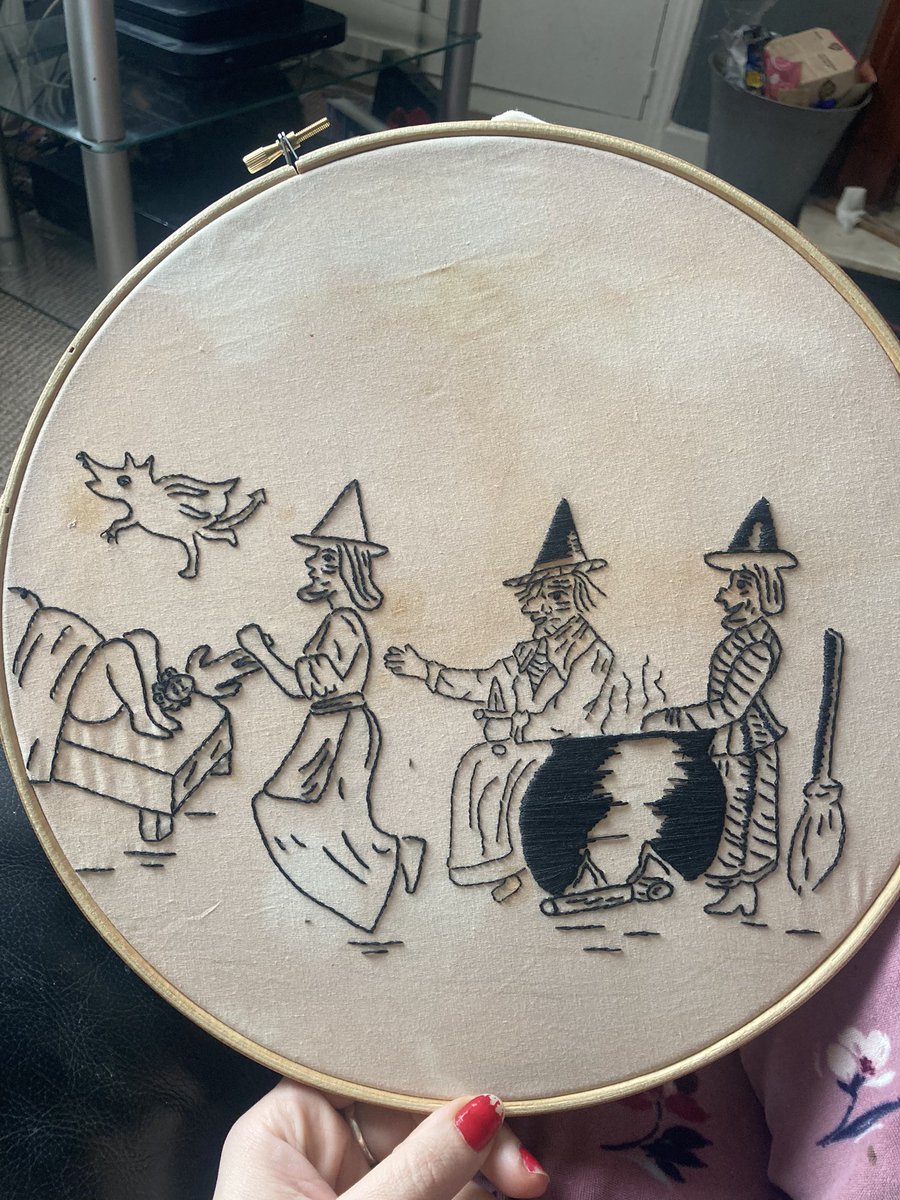 HouseOfSharkey's tweet image. Can’t decide if I should put a title on it using the font that these woodcuts used 🤔 #textileart #witchcraft #embriodery