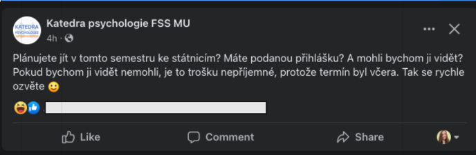 m_Nevesta's tweet photo. Jednou za čas na mě na Facebooku vyskočí komunikace mé bývalé katedry a musím říct, že v některých chvílích jsem fakt hrdá ♥️😄

#studujpsycho https://t.co/IFN90MDoP5
