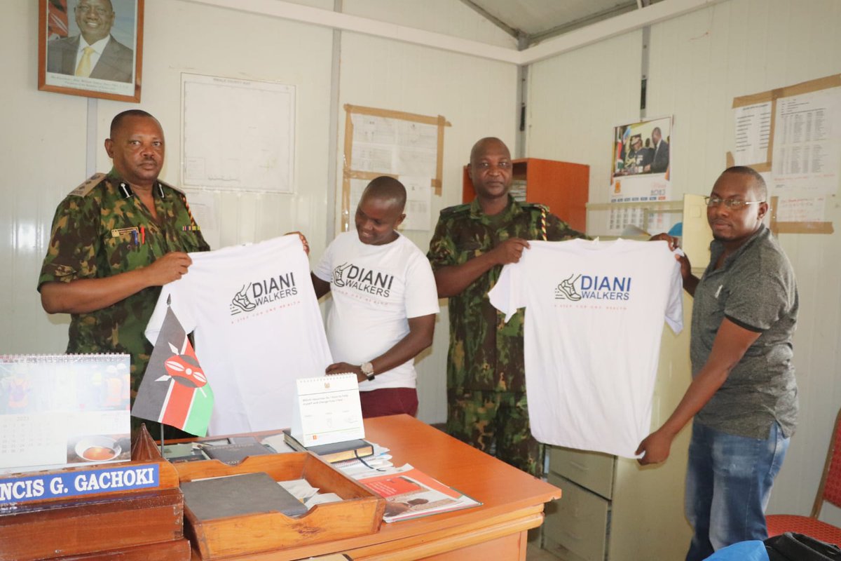 DianiWalkers's tweet photo. We made a visit to Msambweni OCPD Francis Gachoki and his deputy George Oswago on matters @DianiWalkers this afternoon.
The top security officials in Msambweni appreciated our efforts and pledged their full support in this noble initiative that is focused on #Astep4OneHealth https://t.co/KNUWBXFkt5