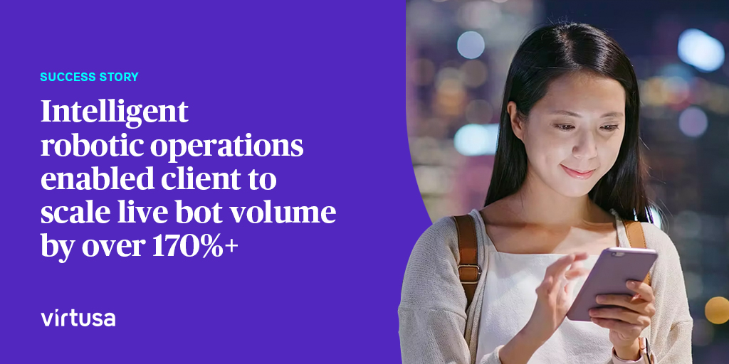 VirtusaCorp's tweet image. Virtusa implements an intelligent robotics operations solution that helped their client scale up their live bots by over 170% with ZERO manual effort. Check out the full story here: splr.io/6014gzJDk

#Robotics #BotMonitoring #Infrastructure #LiveMonitoring