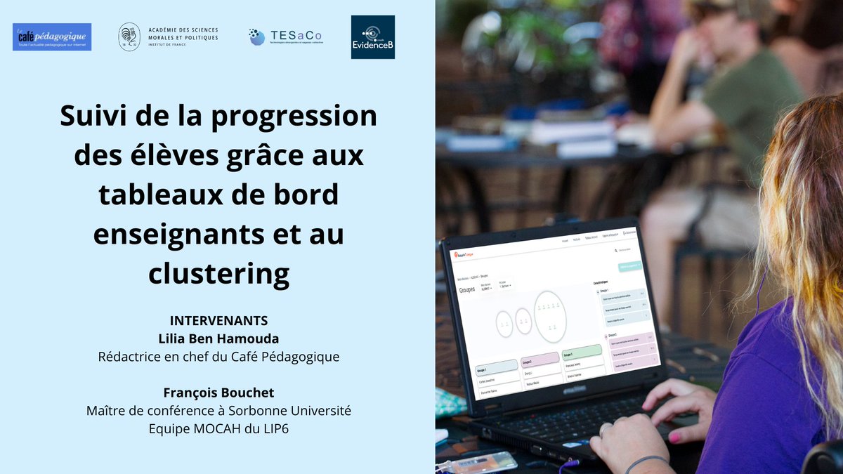📣La prochaine conférence Terrains Innovants aura lieu mercredi à 18h !
Le suivi de la progression des élèves grâce aux tableaux de bord enseignants et au clustering vous intéresse ?
Avec <a href="/fbouchet/">Frédérique Bouchet</a> en partenariat avec le <a href="/cafepedagogique/">Le café pédagogique</a> 
Inscription ici :
evidenceb.typeform.com/to/gkKeFy0T