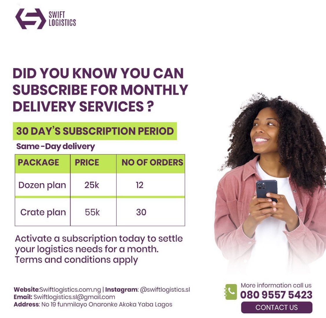 swiftlogng's tweet photo. With our subscription plan you get to pay less for more orders.
We have
Dozen plan 12 orders - 25K
Crate plan 30 orders - 55K
Send us a DM for more enquirers.
#swiftlogistics #deliverysubscription https://t.co/hXAIpS80xM