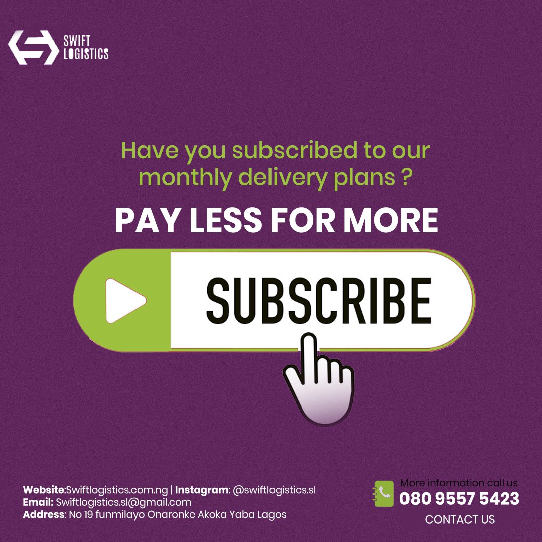 swiftlogng's tweet photo. With our subscription plan you get to pay less for more orders.
We have
Dozen plan 12 orders - 25K
Crate plan 30 orders - 55K
Send us a DM for more enquirers.
#swiftlogistics #deliverysubscription https://t.co/hXAIpS80xM