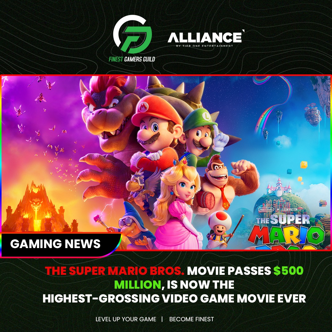 The Super Mario Bros. Movie has now cleared $500 million worldwide at the box office to become the highest-grossing video game movie of all time. It surpassed Warcraft ($439 million) to set the record.

#BecomeFinest #TierOneAlliance #SuperMarioBrosMovie