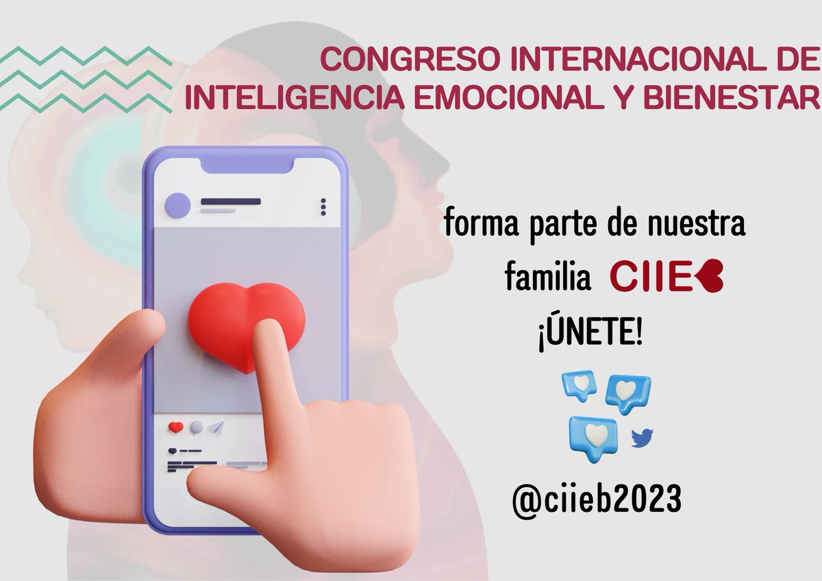 Asoarapsico's tweet photo. ❤️#CongresoInternacional de #InteligenciaEmocional y #Bienestar
📲¡Únete en @TwitterEspana ➡️@CIIEB2023! Y forma parte de nuestra familia #CIIEB.
✅https://t.co/2kf79JSiUx https://t.co/eQKnfgoVgo