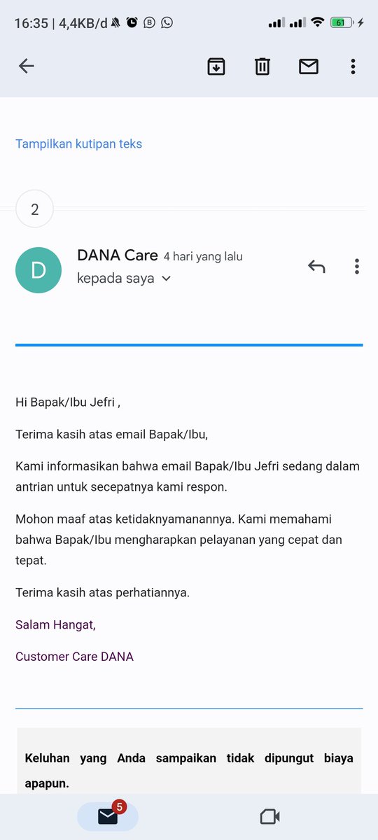 hendrafuri's tweet photo. @danawallet admin udah hampir 1 Minggu blm ada konfirmasi yang jelas 

Ini cuman di balas begitu di Email.. itu pun udah 4 hari 
Tolong ditingkatkan pelayanan nya. Kalau pengaduan pasti lamaaaa https://t.co/7C8DI4Y6Pe