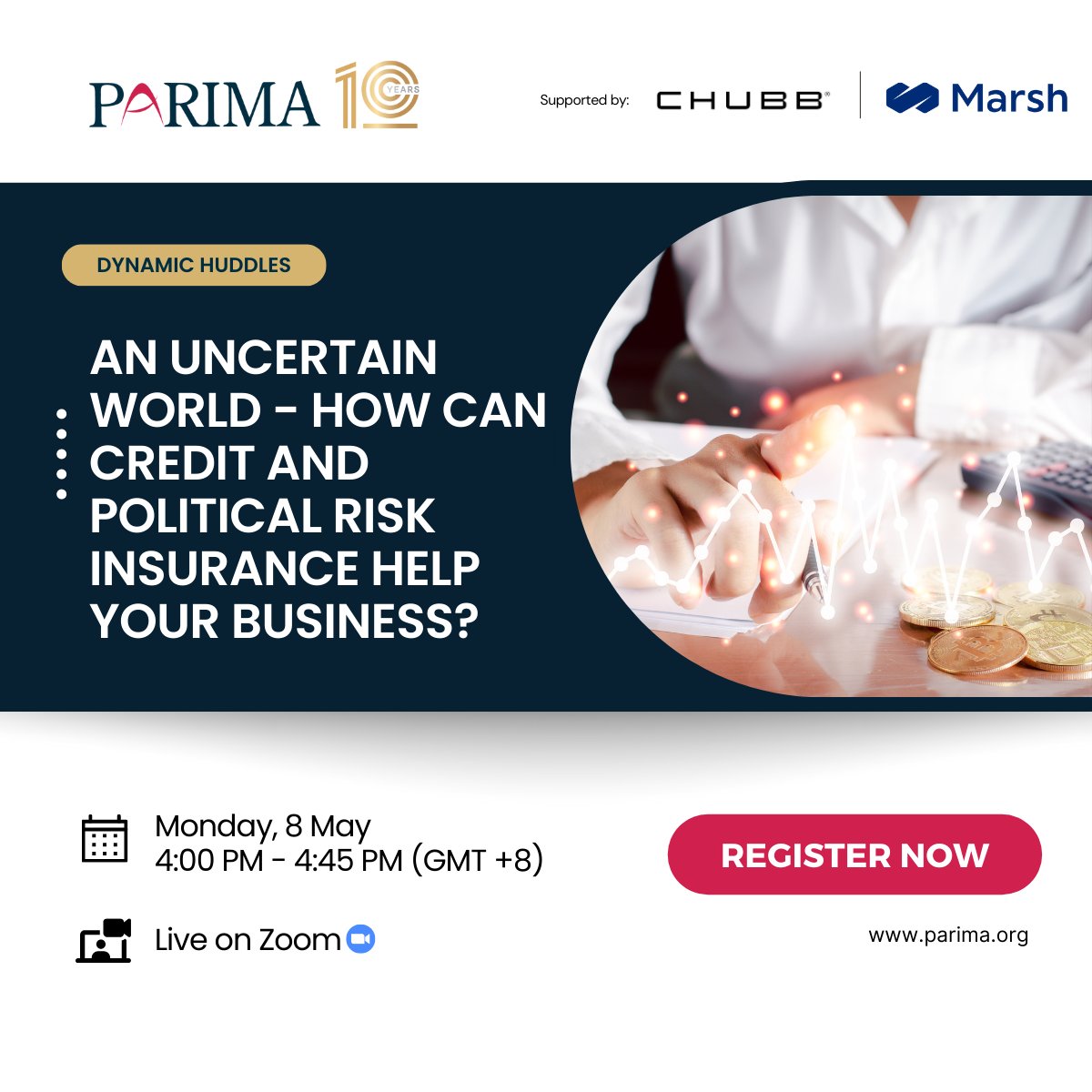 PARIMAorg's tweet photo. How can your business navigate through the complexities of today's global environment? Our #DynamicHuddles on 8 May will discuss the current risk landscape, expected appetite from the market in 2023, and concerns from #politicalrisk &amp; credit standpoint. https://t.co/ar3sSwlQAl https://t.co/Bz2nAcS1Hx