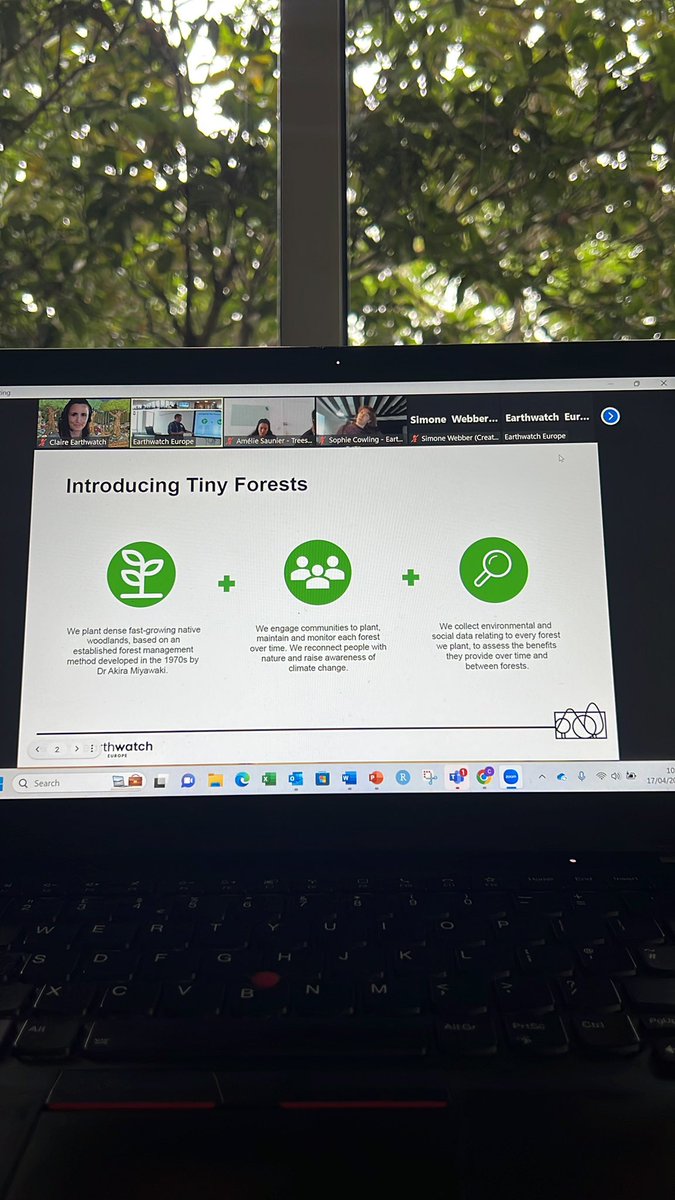 ClaireNarraway's tweet photo. Attending the first #Miyawaki Research Network #MiRN meeting today, hosted by @Earthwatch_Eur, from a rather lush Indonesian Rainforest.
First talk on #TinyForsest #CitizenScience by @DBHayhow. Check out the project here: https://t.co/vm8cDkN4xm https://t.co/sP8LeNXSYX