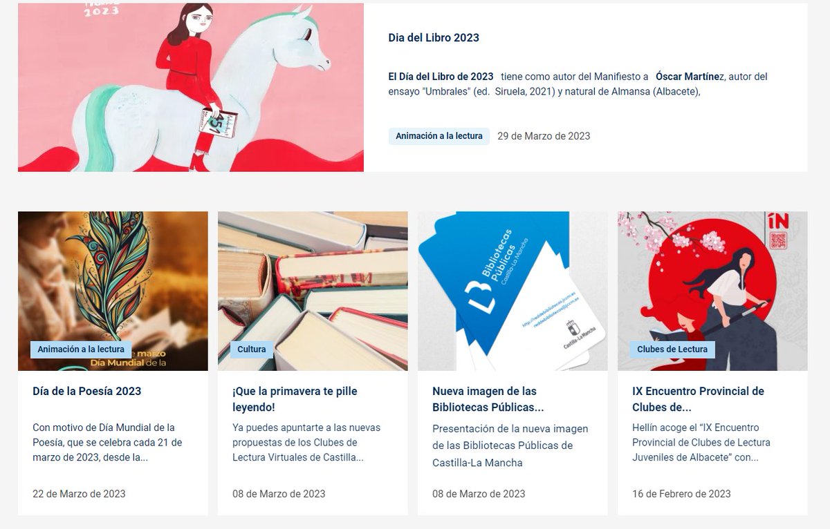 🆕Hoy estrenamos nuevo portal de la Red de Bibliotecas de #CLM
✅Un portal más visual e intuitivo que recoge la nueva imagen corporativa y que incluye un acceso más directo a las rutas y paradas de todo el servicio de bibliobuses de la Región.
 👉reddebibliotecas.castillalamancha.es