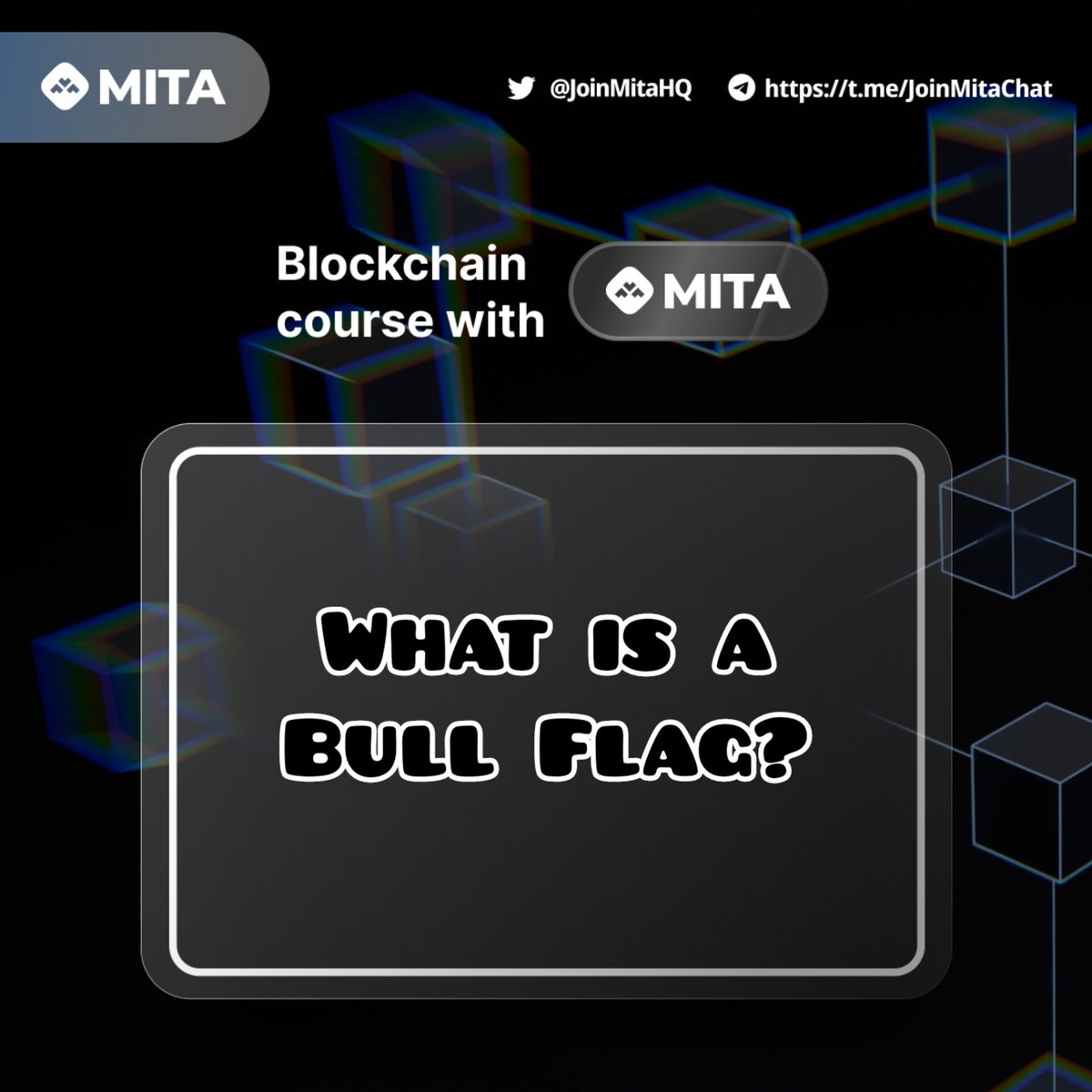 Blockchain course with MITA #Week33 📜✍

👨‍🏫What is a Bull Flag? 

A #BullFlag is a #Bullish chart pattern formed by two rallies separated by a brief consolidating retracement period, indicating that the market is probably going to start an #upward #trend. 

🧵👇