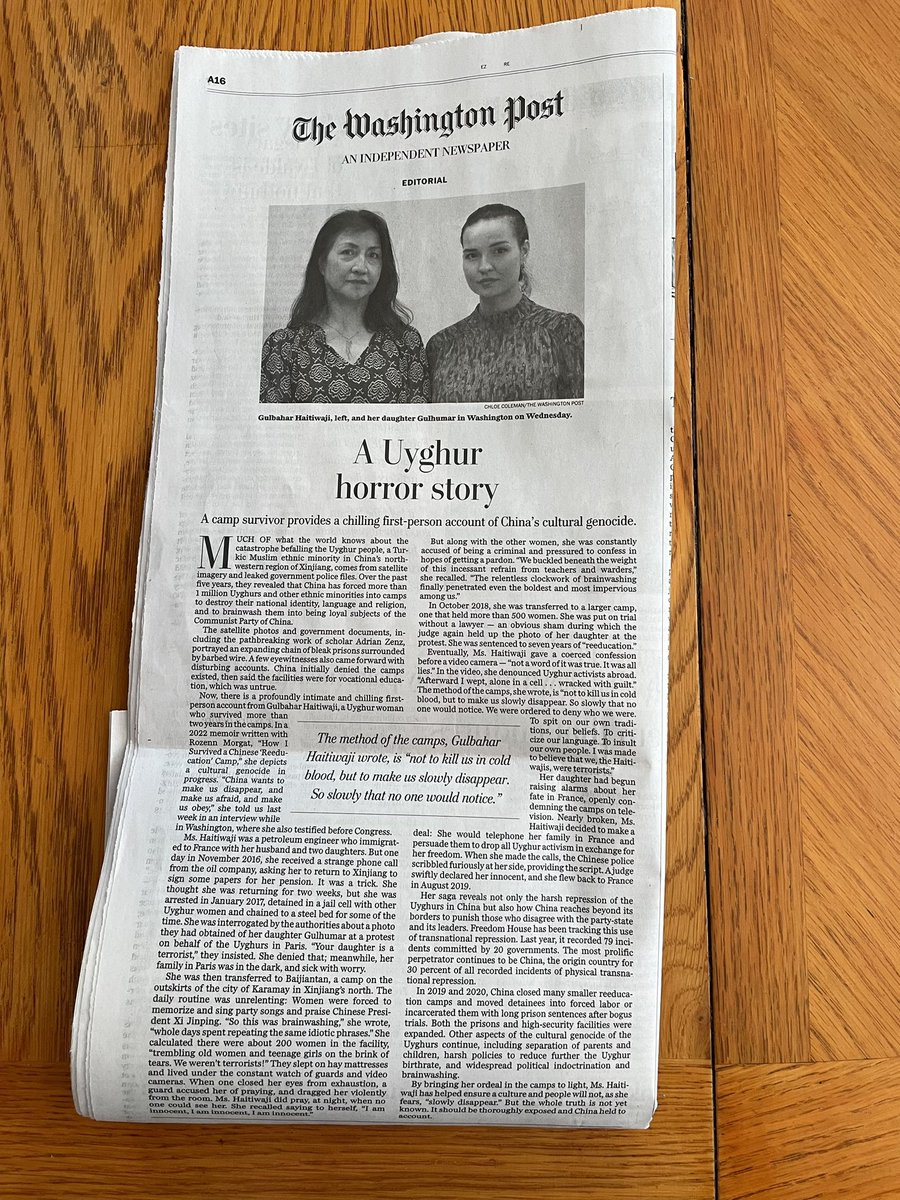 Thank you, @PostOpinions, for ongoing focus on #China govt #humanrights abuses—sharing the words, stories of people ranging from of lawyer #XuZhiyong and #Uyghur Gulbahar Haitiwaji—and doing so at a time when many w power seem determined to look away.