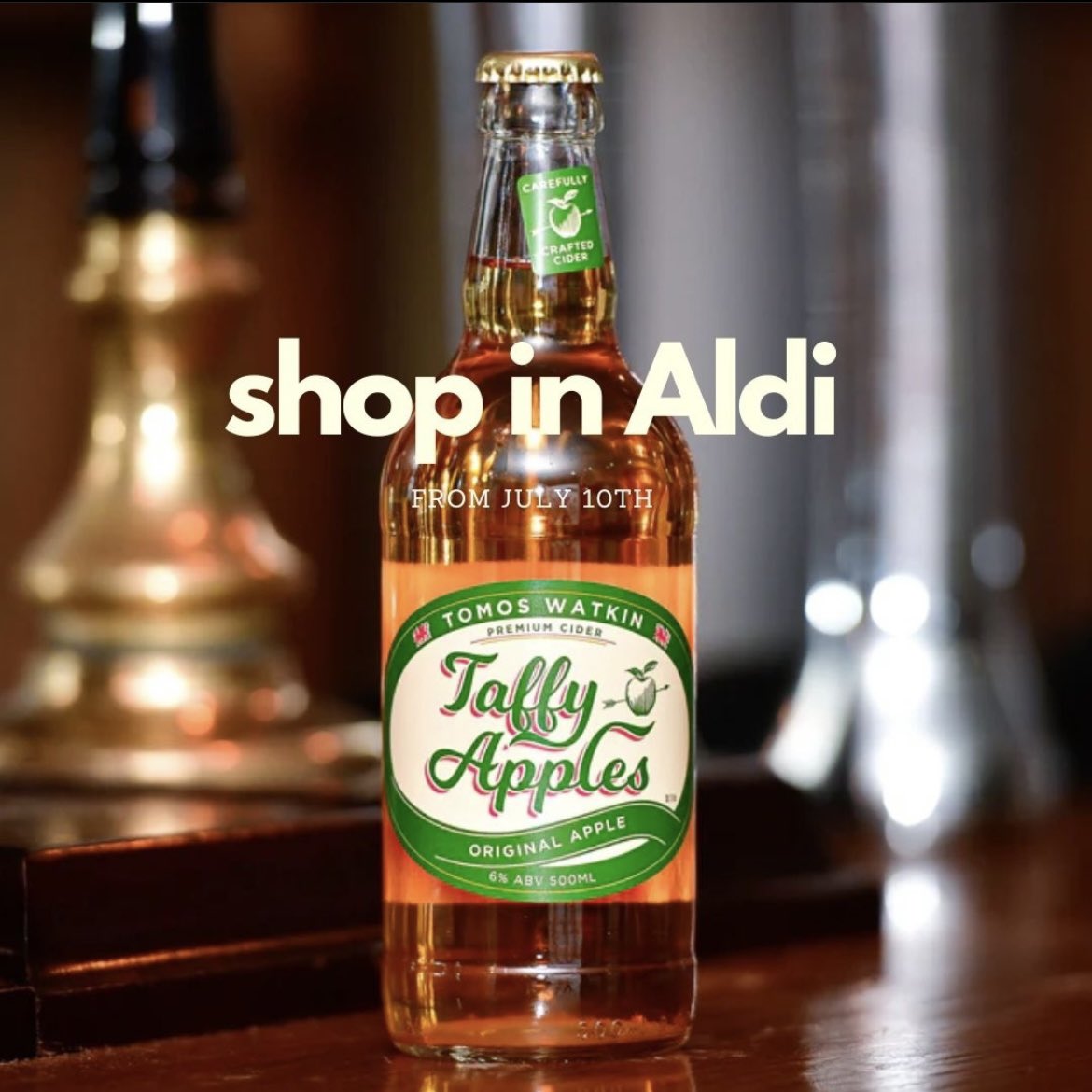 Exciting news! Our award-winning Welsh cider will be available to buy in 64 <a href="/AldiUK/">Aldi Stores UK</a> stores across Wales from July 10th!⁠
⁠
Will you be picking up a Taffy Apples or two with your weekly food shop this summer?⁠
⁠
#TomosWatkin #TaffyApples #Aldi