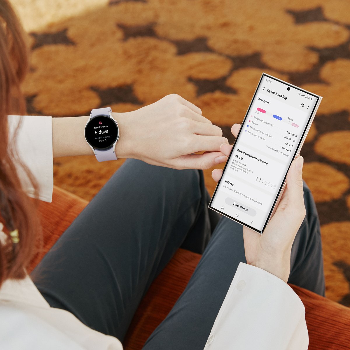 SamsungMobile's tweet photo. Did you know that measuring skin temperature can help predict menstrual cycles? Find out how the advanced sensors of #GalaxyWatch5 along with Samsung Health’s Cycle Tracking make it easier than ever before – even while you sleep!

Learn more: https://t.co/xYf1eP8wgo https://t.co/G6NrFq0PJD