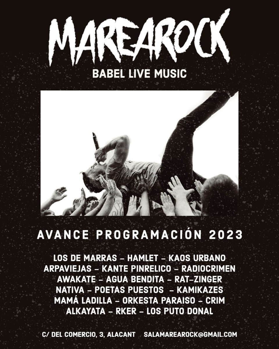 ¡¡4 Años después volvemos!! <a href="/salamarearock/">Sala Marearock</a> reabre sus puertas a partir de #Mayo en una nueva ubicación, tomando el relevo de la Sala Babel.

¡¡Programación abierta de Mayo a Septiembre!! Escribir a Salamarearock@gmail.com para más info.