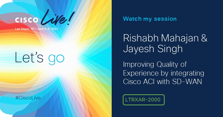Net_Simplified's tweet photo. Hey Everyone! Are you attending Cisco Live US this year?
We will be hosting an instructor-led lab session on "LTRXAR-2000 - Improving Quality of Experience by Integrating Cisco ACI with SD-WAN" and we would love to have you there!
https://t.co/RefeTBRpOu
#clus #ciscolive #cisco https://t.co/lrARKNiyj2