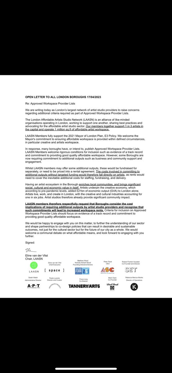 Today LAASN sent an OPEN LETTER TO ALL LONDON BOROUGHS to raise concerns regarding additional criteria required as part of Approved Workspace Provider Lists incl business and community support and engagement. We welcome a communal debate on this matter... bit.ly/approved-works…
