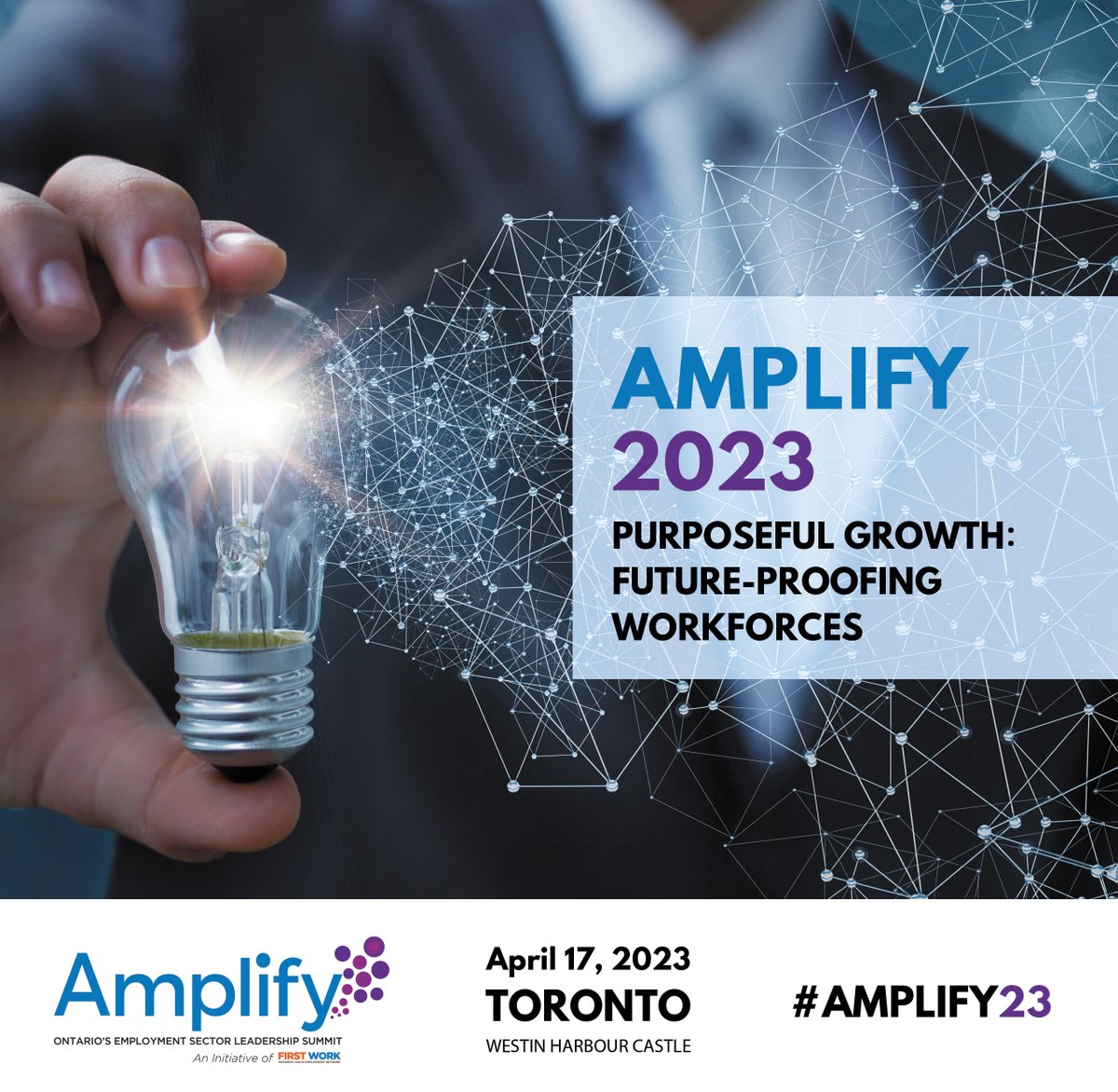 first_work's tweet photo. Welcome attendees of #Amplify2023 - Purposeful Growth: Futureproofing Workforces! Throughout the day, use our #Amplify2023 and #BuildingOntariosWorkforce tags to show your enthusiasm, bring relevant info to your networks, and push the needle on the future of work. https://t.co/oAOThwNc9k