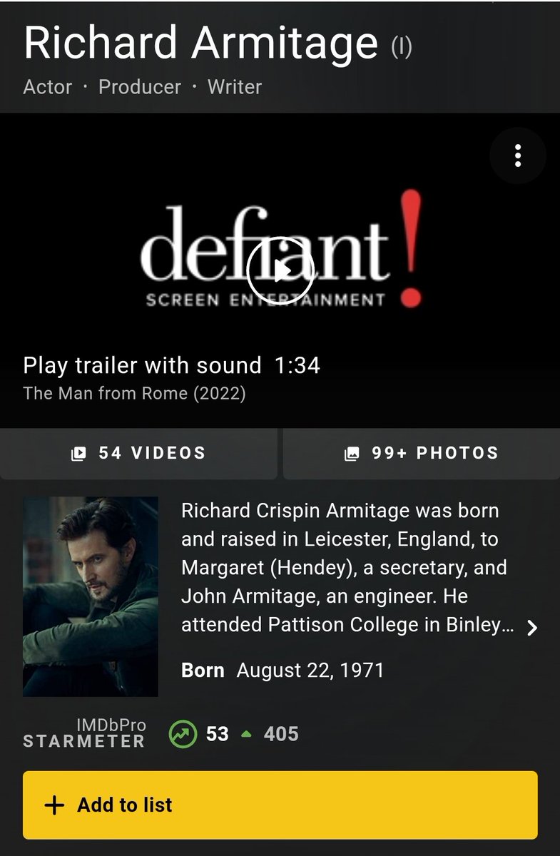 Finally #RichardArmitage back in Top 100 IMDb Pro Starmeter
m.imdb.com/name/nm0035514…