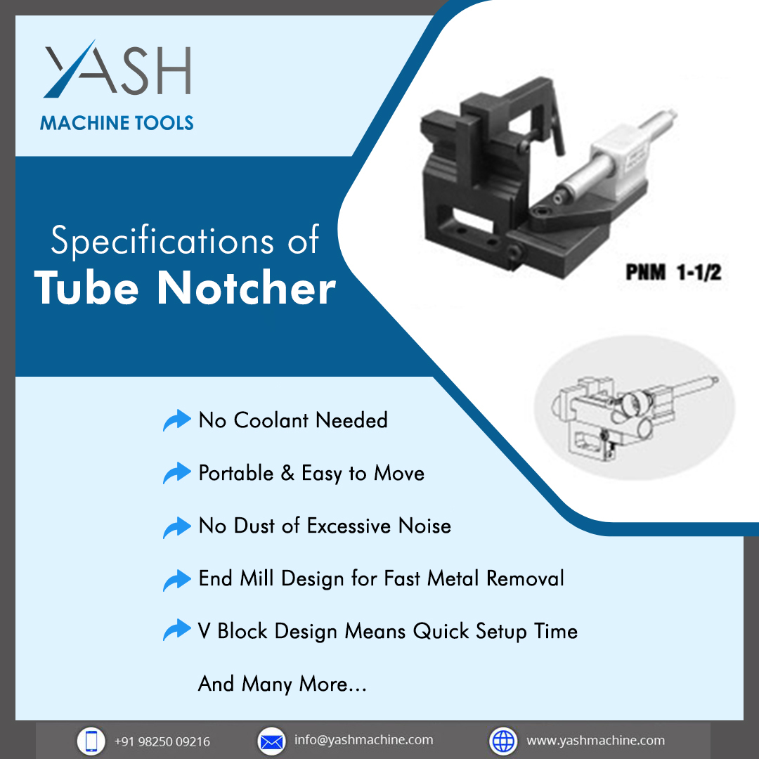 yashmachinetool's tweet image. #TubeNotcher is equipped with specifications like No Coolant Needed, Portable &amp;amp; Easy to Move, No Dust of Excessive Noise, and End Mill Design for Fast Metal Removal, V Block Design Means Quick Setup Time, etc.

visit us at yashmachine.com/product/sheet-…

#yashmachinetools #notcher