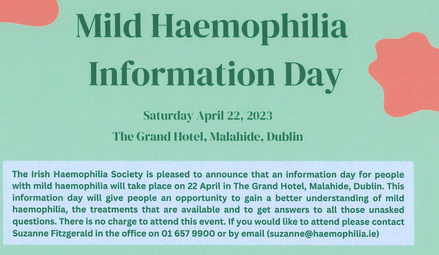 Today is World Haemophilia Day. <a href="/HaemophiliaIRL/">IrishHaemophiliaSoc</a>   highlighting Mild Haemophilia where the level of clotting FVIII or FIX in the blood is >5% but <40% of normal. In Ireland, there are 299 males and 127 females with mild FVIII deficiency, 100 males and 50 females with mild FIX 1/2
