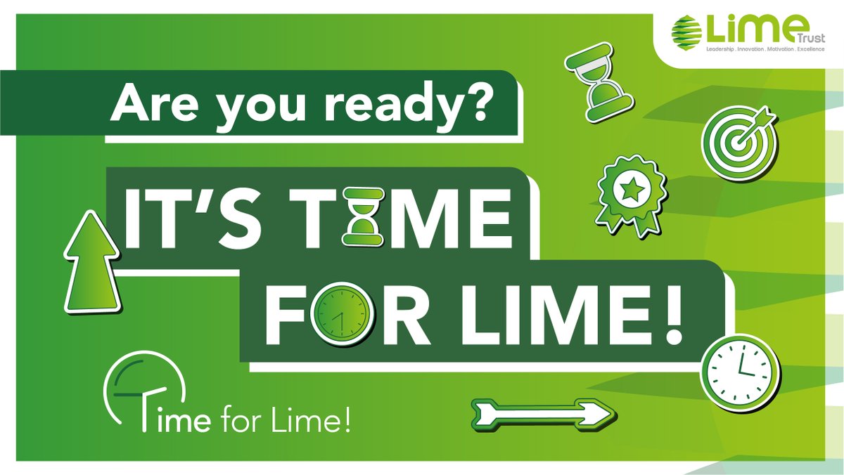 Lime_Trust's tweet photo. Today we launch our new attendance initiative, #TimeForLime! It’s simple: Be at school and be on time. Top and most-improved attenders will earn certificates and have postcards sent home to let you know how they’re getting on. We’ll be sharing our top tips, so watch this space! https://t.co/R6Cdf3iLyg