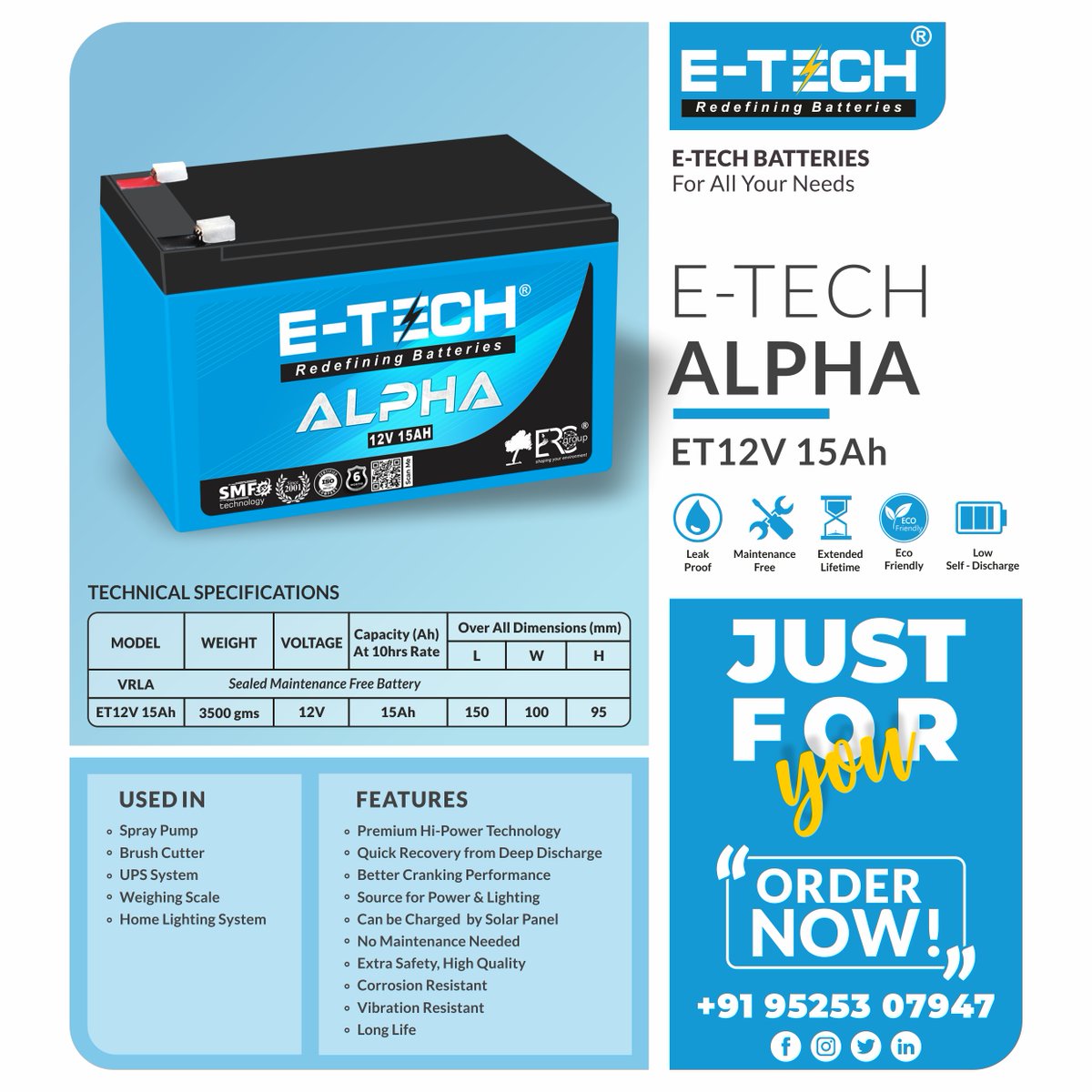 ercgroupindia's tweet photo. E-Tech Alpha

Website: https://t.co/8fVJ7mti2w
Trade Enquiries: 062010 27102
https://t.co/6xiJWtgB0h

#SMFBattery #batteriesforallyourneeds #batteryforall #power #energy #saveenergy #upssystem #weighingscale #homelighting #spraypump #agriculture #weighingscale #12v #6v https://t.co/WWBqeQntPH