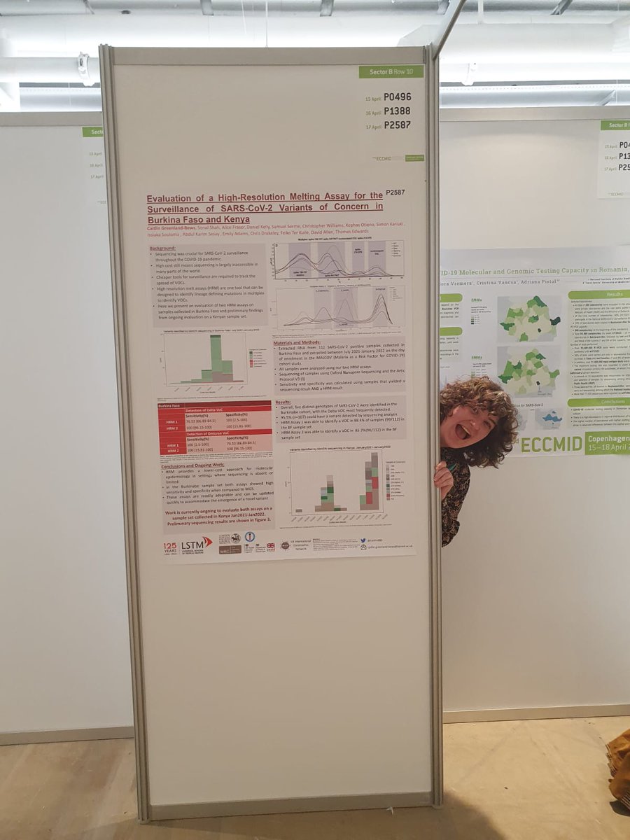 CaitlinGB1's tweet image. If you&apos;re at #ECCMID23 Come and say &apos;Hi&apos;, poster P2587 showing our preliminary results from our assay evaluation for detecting #SARSCoV2 #VariantsOfConcern in Burkina Faso and Kena