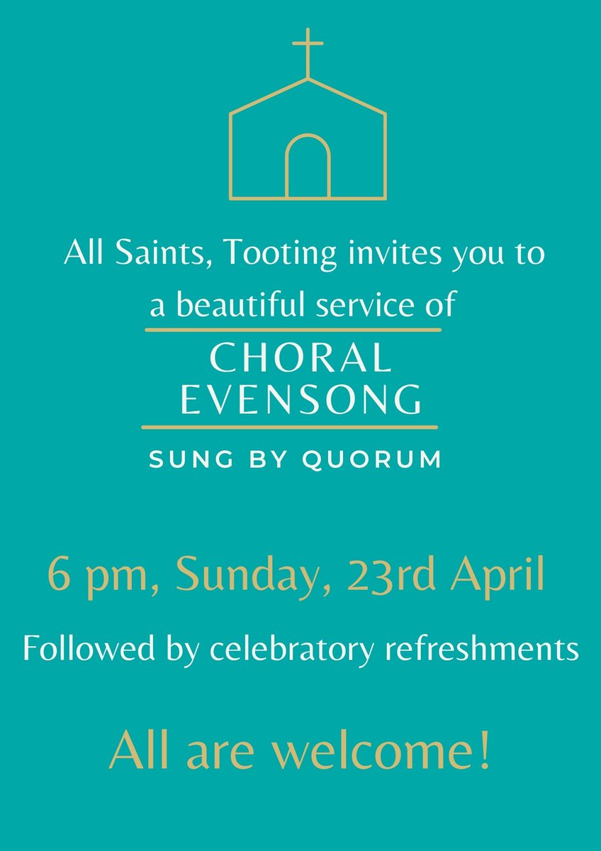 allsaintssw17's tweet photo. Come join us for Evensong 6pm this Sunday, 23rd April, led by the magnificent Quorum choir! We've  loved reviving Evensong here &amp; are hoping to have it monthly. Our choir lead termly &amp; we're also thrilled to have visiting choirs - if you would like to come sing here, be in touch! https://t.co/nDj8a9FtxS
