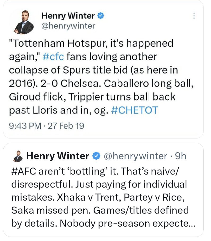 Always knew he was a knob head, but bloody hell. 
Spurs we’re at the top for 5 min in 2016 and Arsenal we’re top at half time that season. Yet the narrative is Spurs bottled it? 

If gooners won’t win it it’ll be the biggest bottle job ever. Spurs not even bottlers. Ffs https://t.co/6hgTQjjZqB https://t.co/UlrJtP5Un3