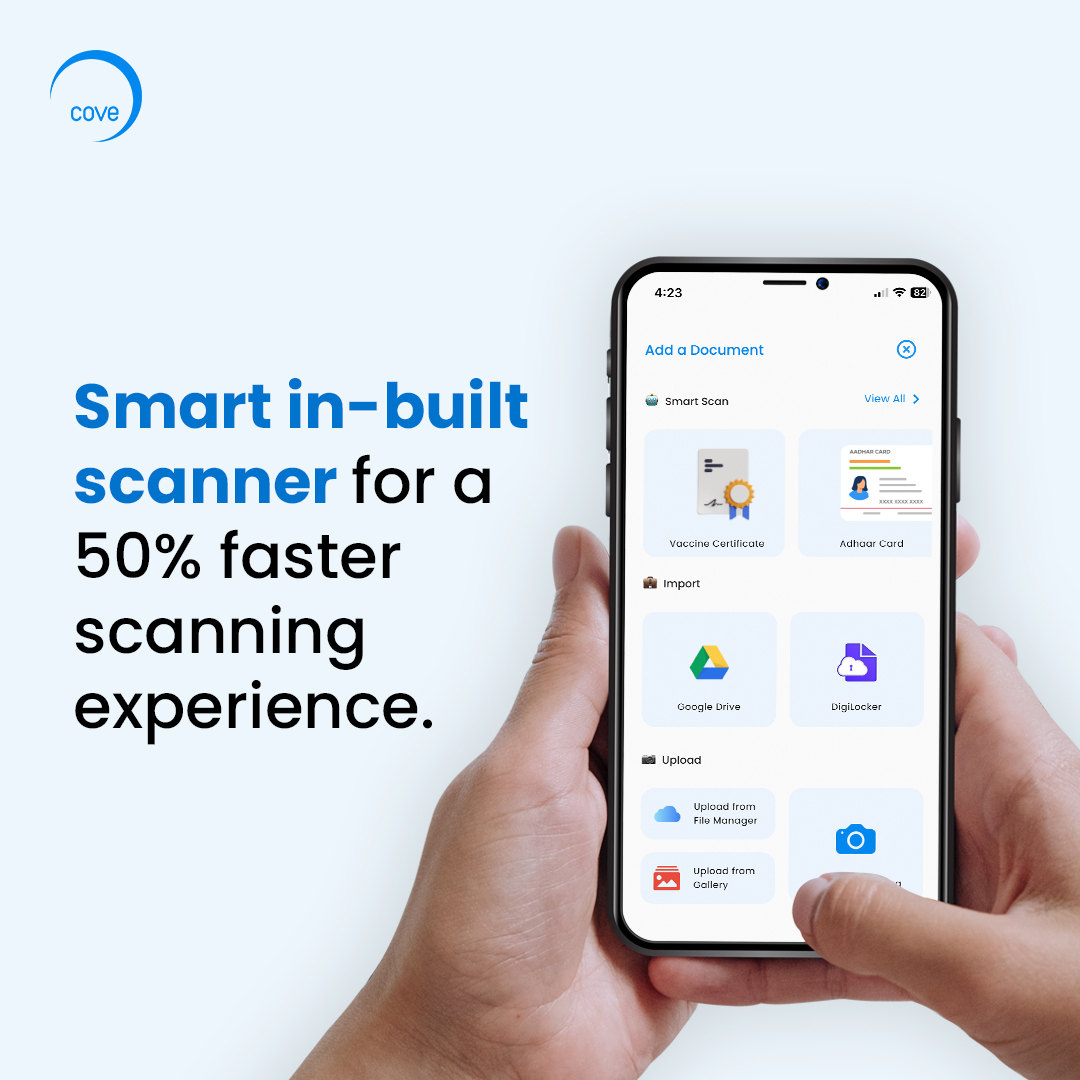 CoveIdentity's tweet image. Scan your paper documents faster than ever before and import documents from Google Drive or DigiLocker directly.

Let Cove take care of your digital documents.

#CoveIdentity #importdocuments