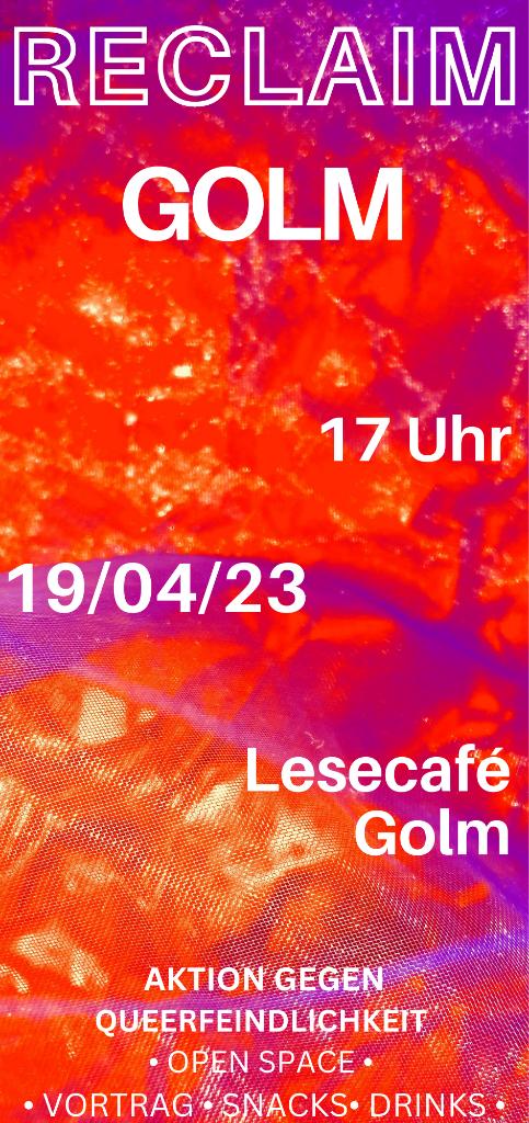 Kommt am 19.04.2023 um 17 Uhr ins Lesecafe Golm, es gibt lecker Essen und ein Vortrag zum Thema "Transfeindlichkeit und die (extreme) Rechte!