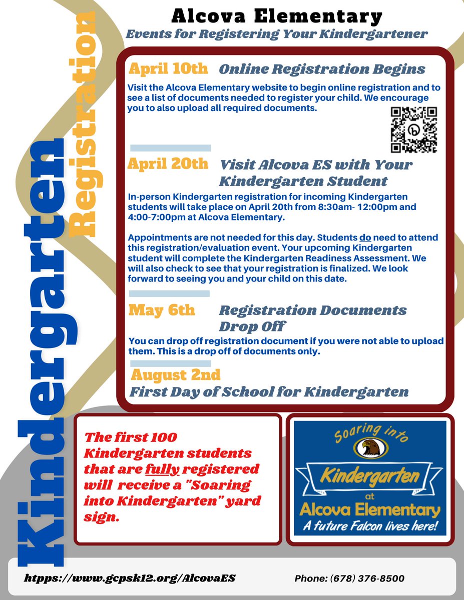 AlcovaES's tweet photo. We can't wait to see you and your upcoming Kindergarten student on this coming Thursday, April 20th. Appointments are not needed for this day. Students do need to attend this registration and evaluation event. Your student will complete the Kindergarten Readiness Assessment. https://t.co/6ogNbmNAij