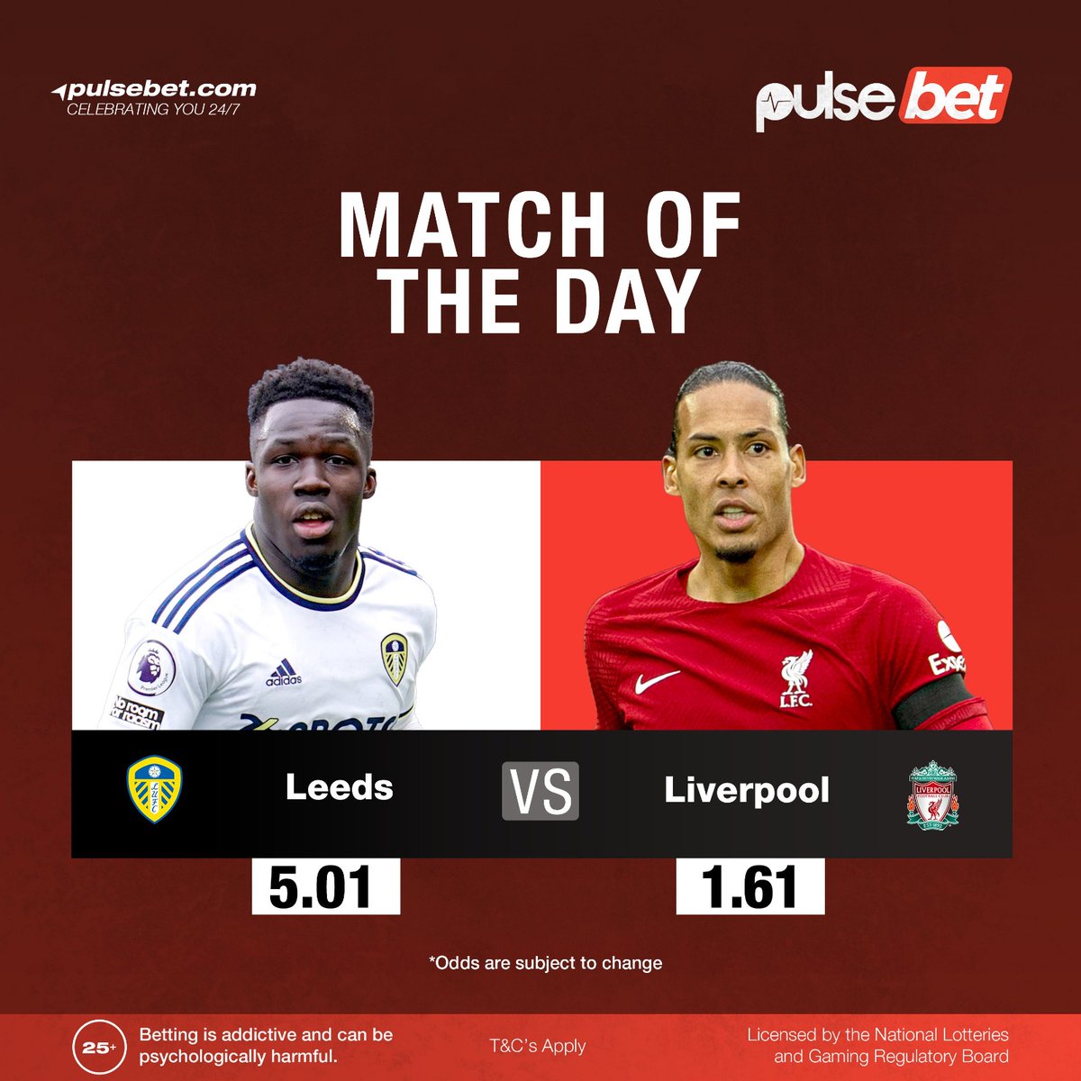 PulseUganda's tweet photo. Can Leeds repeat their heroics at Anfield to complete the double against Liverpool?
Predict the outcome for the game here. https://t.co/E1x5S2O9Su
#FeaturedPost #FeatureByPulseBet https://t.co/NrC1xhGcL2