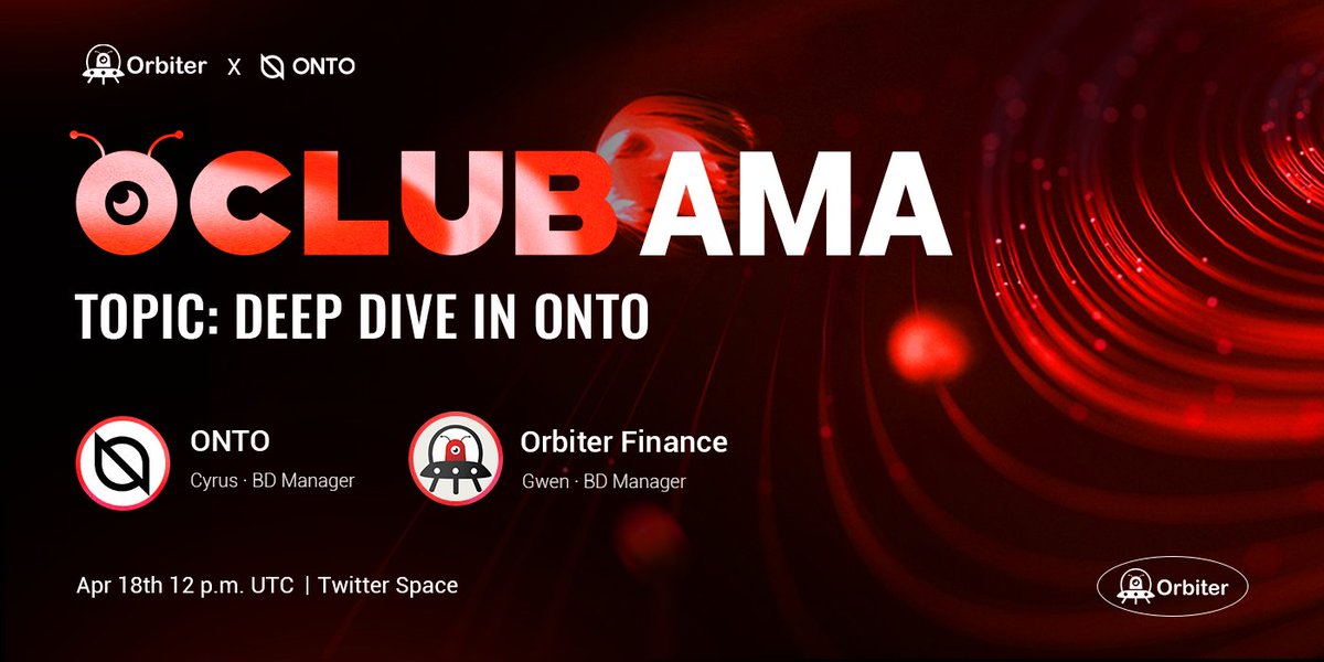 Orbiter_Finance's tweet photo. 🛸 Here's OCLUB AMA to party with y'all!
☕️We will be having @ONTOWallet and let their BD Manager @Cyrus_web3 to satisfy your curiosity. 
⏰ 12 p.m. UTC | Tuesday, 18th April
🔗 Enter Twitter Space: https://t.co/rgeFPwfZAx
So bring on your most burning questions and let's have some fun!👈🏼