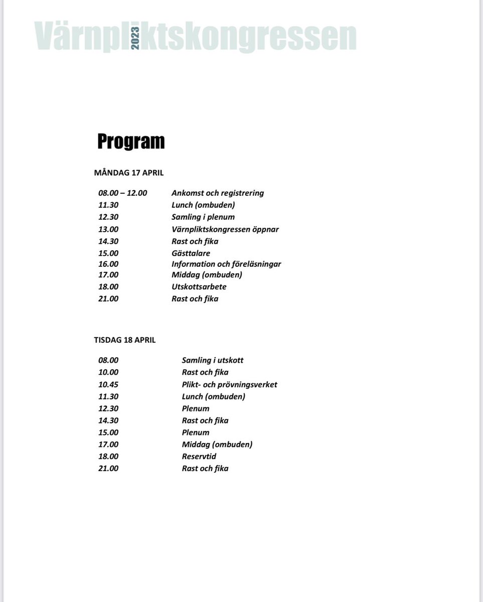 pliktradet's tweet photo. För er som avser gästa Värnpliktskongressen denna vecka är programmet här. https://t.co/e73zIHc04p