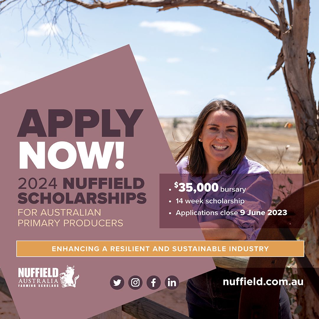 Applications are now open for the @nuffieldaust Scholarship program! 👩‍🌾 To be considered for a 2024 scholarship, you need to apply in 2023. Applications close on Friday 9 June 2023. For more information and to apply visit ➡️ buff.ly/3fhYreB