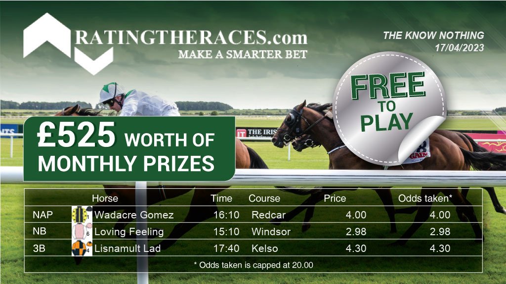 My #RTRNaps are: Wadacre Gomez @ 16:10 Loving Feeling @ 15:10 Lisnamult Lad @ 17:40 Sponsored by @RatingTheRaces - Enter for FREE here: bit.ly/NapCompFreeEnt…