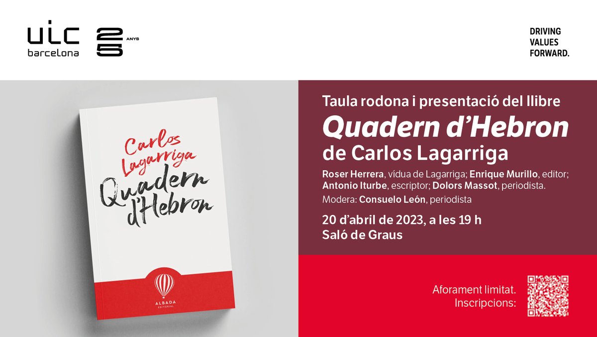 #AgendaUIC | 📖Presentació del llibre “Quadern d’Hebron” de Carlos Lagarriga

📅 20/04
⏰19:00
📍Saló de Graus - Campus Barcelona

+INFO: uic.es/ca/agenda/pres…