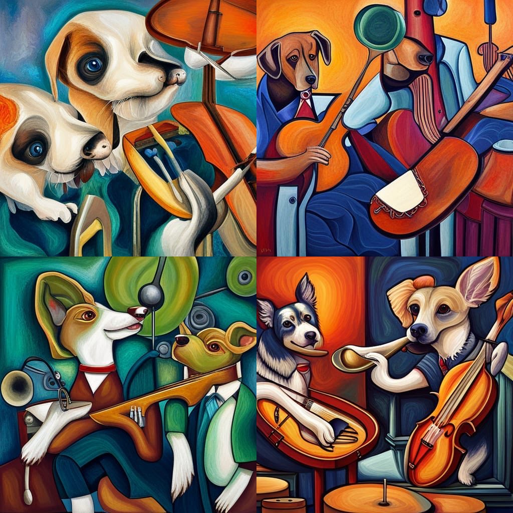 the_licorice's tweet photo. "Dogs playing instruments 
 - made with @NightCafeStudio 

https://t.co/2f8WjKT78T

#aiart #nightcafe #digitalart https://t.co/EtwNkhlSC7