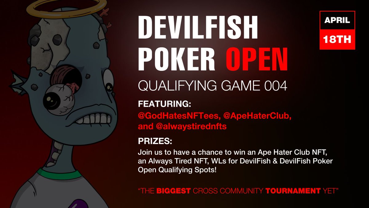 DevilfishPoker_'s tweet photo. - 𝑳𝑨𝑺𝑻 𝑪𝑯𝑨𝑵𝑪𝑬 𝑺𝑰𝑮𝑵 𝑼𝑷  -

𝑫𝑬𝑽𝑰𝑳𝑭𝑰𝑺𝑯 𝑷𝑶𝑲𝑬𝑹 𝑶𝑷𝑬𝑵 | 𝑸𝑼𝑨𝑳𝑰𝑭𝒀𝑰𝑵𝑮 𝑮𝑨𝑴𝑬 004

⏳| Tuesday, 18 April 2023 |  19:00 GMT

𝑺𝑰𝑮𝑵 𝑼𝑷  | https://t.co/V5XfPwTYJ4

𝑷𝑶𝑲𝑬𝑹 𝑪𝑳𝑼𝑩 | https://t.co/DTngimbPrn https://t.co/nITtdu0cfz