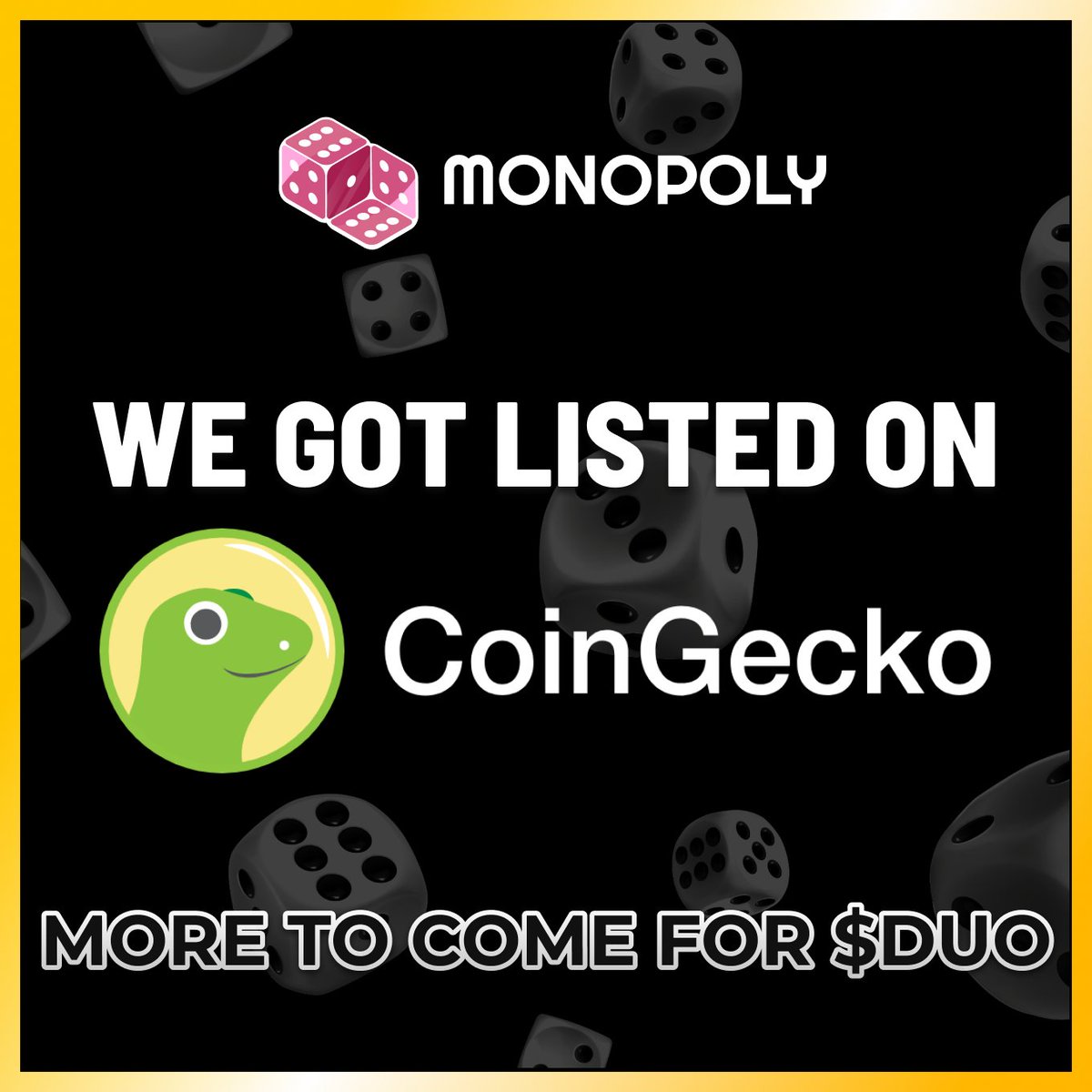 Monopoly Finance is now listed on <a href="/coingecko/">CoinGecko</a> 

More listings to come for $DUO
Get ready to roll your dice

See details of Monopoly Fi on Coingecko!
👉coingecko.com/en/coins/monop…