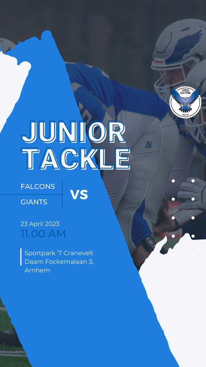 A.s. zondag om 11.00 uur: Jeugd American Football op sportpark 't Cranevelt in Arnhem.

De Arnhem Falcons jeugd neemt het op tegen de jeugd van de Groningen Giants.

Kom gratis kijken!

#arnhem #Americanfootball #jeugd