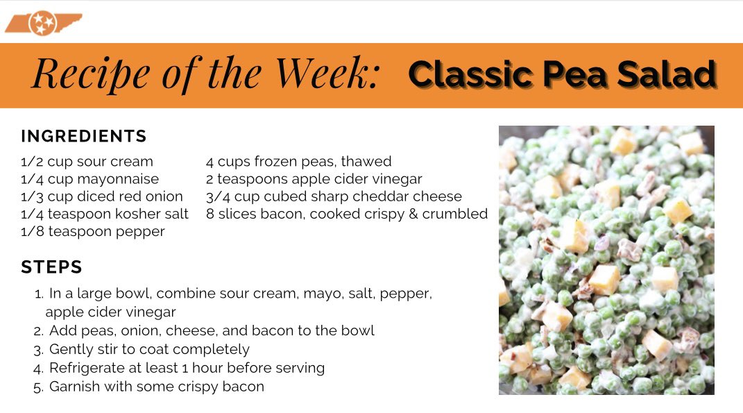ROTW: Classic Pea Salad 

#VolNutrition #RockyTopFuel #GoVols #ROTW