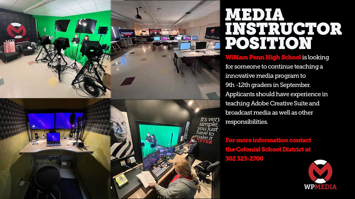 wpmedia2's tweet photo. Looking to make a change in a creative media career? YOU can be the inspiration to hundreds of students. Spread your creative wealth. #netde #colonialnation. https://t.co/QLCO6z4lqJ