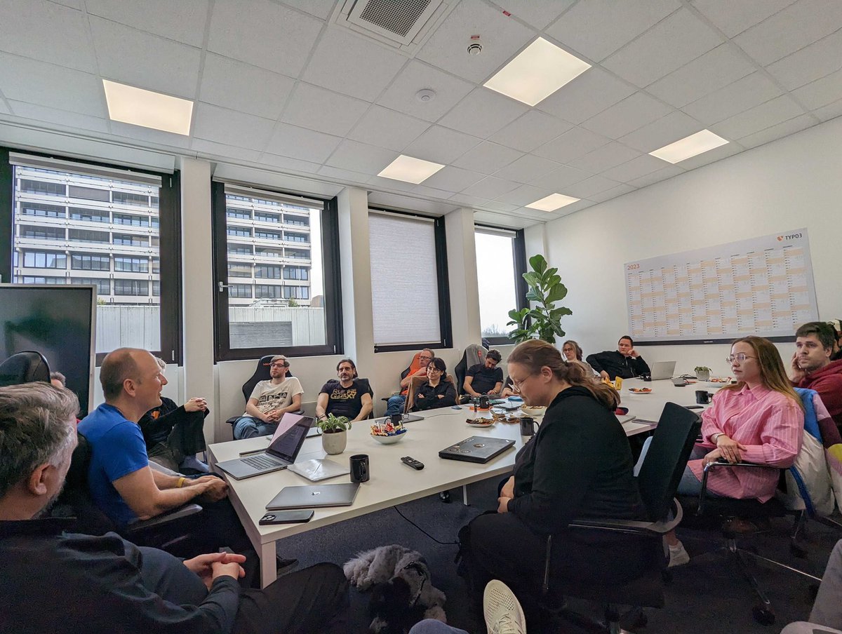 typo3's tweet image. We&apos;re starting the week in our headquarter with TYPO3 Dialogue Day - where all team leaders and members of the BCC and Association Board meet to talk about discuss and decide on upcoming topics #TYPO3 #BuildingBridges