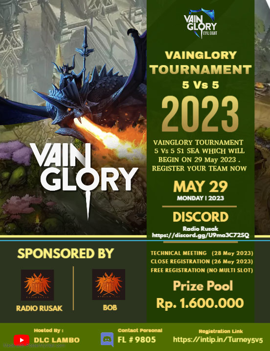 Register for the May 2023 Vainglory SEA Tournament now! Bubbleland is not the host but you can check our Discord announcement channel for more details: discord.gg/bubbleland

3v3 signup: intip.in/Tournament
5v5 signup: intip.in/Turney5v5