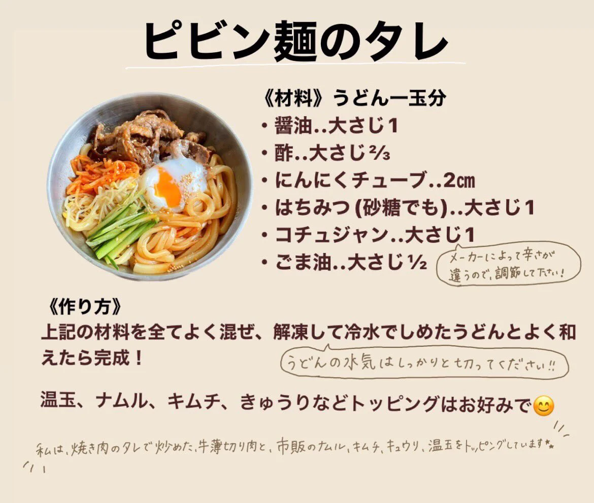 彩り豊かでお手軽なピビン麺うどん！ 混ぜるだけの簡単レシピ