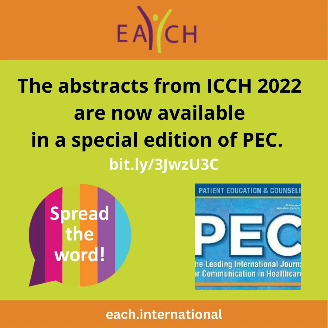 EACH_com's tweet photo. The abstracts from ICCH 2022 are now available in a special edition of PEC. https://t.co/EiprjwTL1H 
#ICCH22 #EACH #healthcommunication https://t.co/9kjbClNoPj