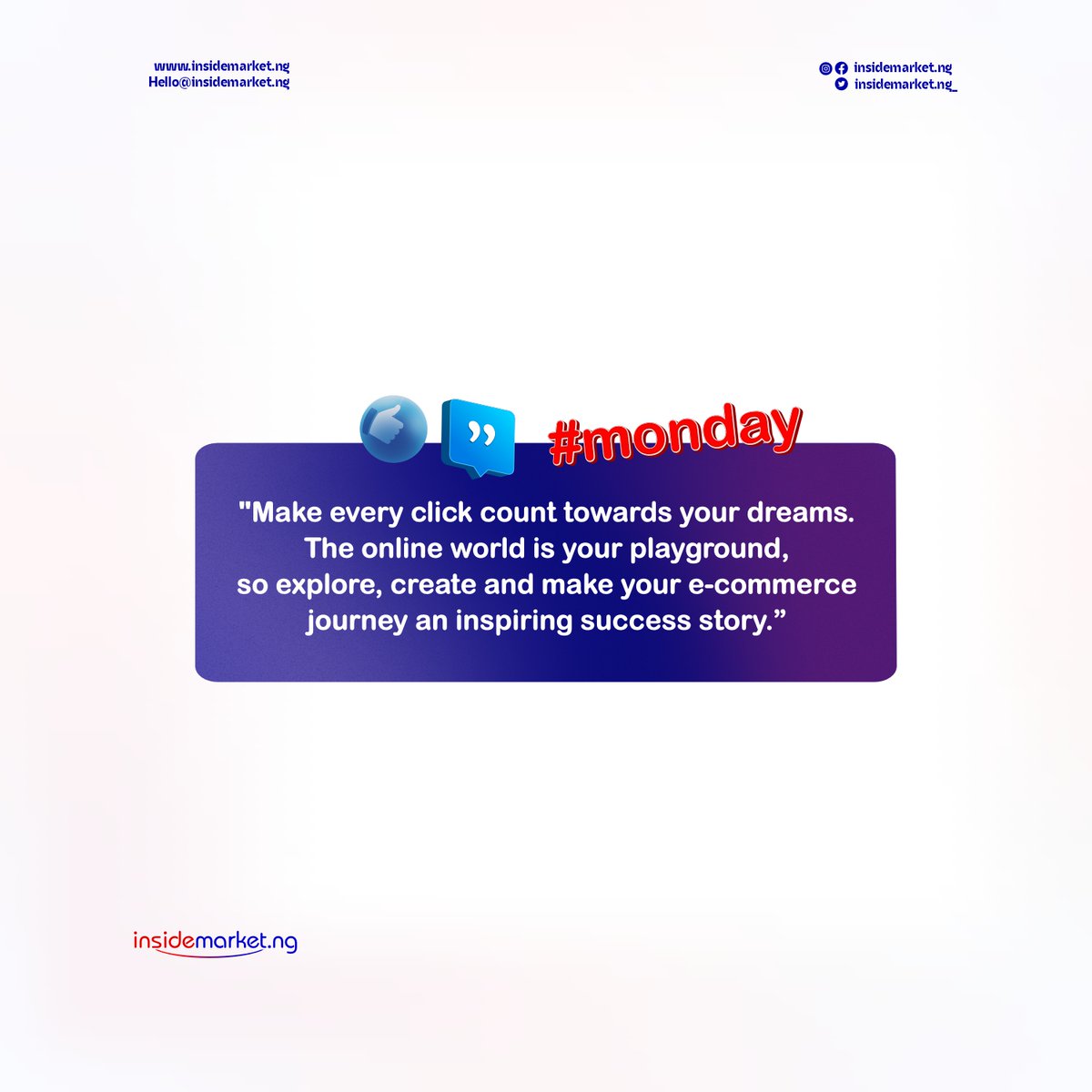 InsideMarket_'s tweet photo. Monday Motivation
#MondayMotivation #inspiration
#insidemarket #onlinemarket #onlinestore #digitalstore #ecommerce #sales #shopping https://t.co/PYhQjXZW9X