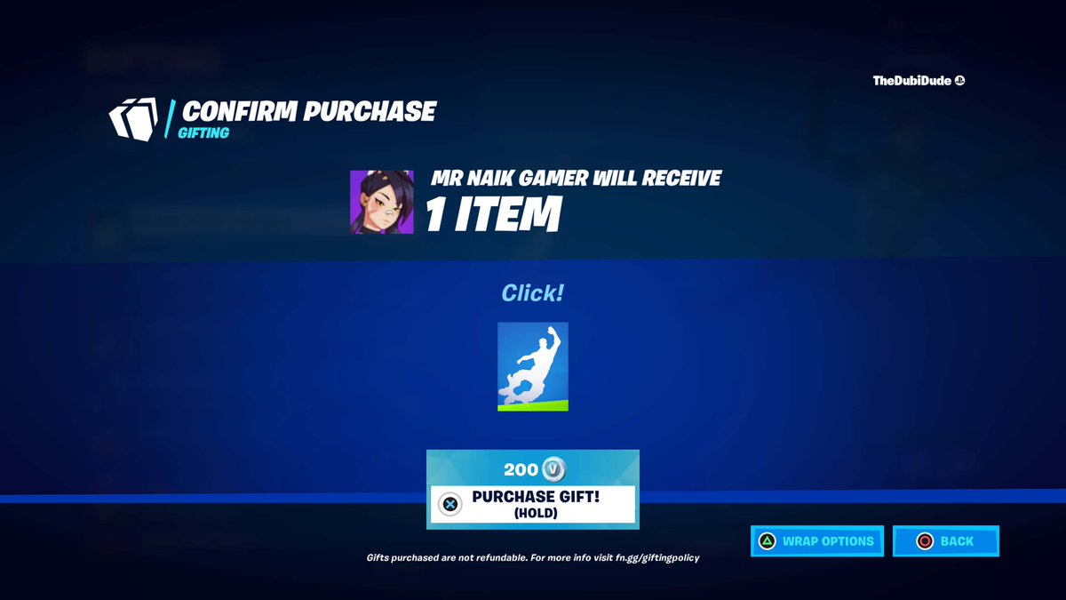 dubi_dude's tweet photo. #CONGRATULATIONS "MR NAIK GAMER" on receiving #CLICK #Uncommon #Emote from #DubiDude for #DAILY 200 #vBucks #Giveaway!
#Fortnite #FortniteChapter4 #fortnitegiveaway #PakistanGaming #PakGaming #Gaming #Congrats #Pakistan #April2023 #India https://t.co/5z85d6ePkZ